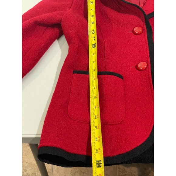 Grace Elements Womens Red Wool Blazer With Black Trim Size 10 - Picture 11 of 13